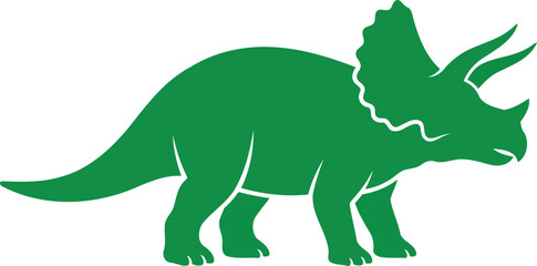 Triceratops Silhouette: Vibrant Green Triceratops Dinosaur Silhouette with Three Horns and Frill © MS Studio1