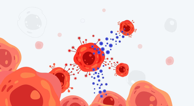 Cancer Cells Attacked by Immune System Cells, Medical Illustration