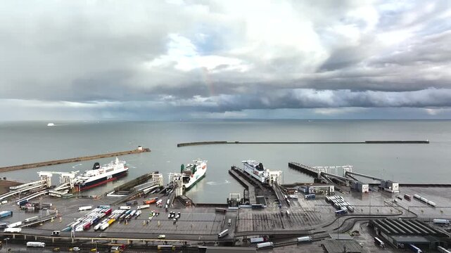Port of Dover from a drone, White Cliffs, Dover, Kent, England