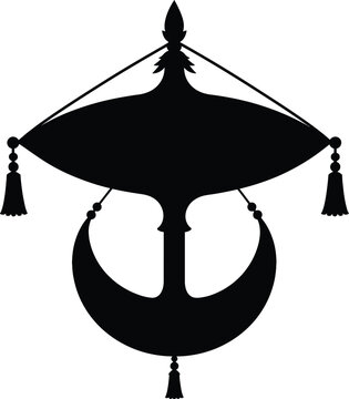 Traditional malaysian wau bulan kite silhouette vector illustration featuring decorative tassels and elegant curved frame for cultural graphic design projects