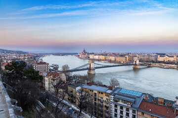 Obraz premium panorama view at the parliament with Danube river in Budapest