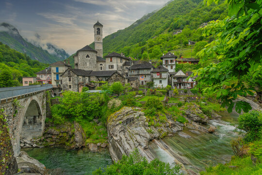 view of the mountain old village Lavertezzo Ticino Switzerland