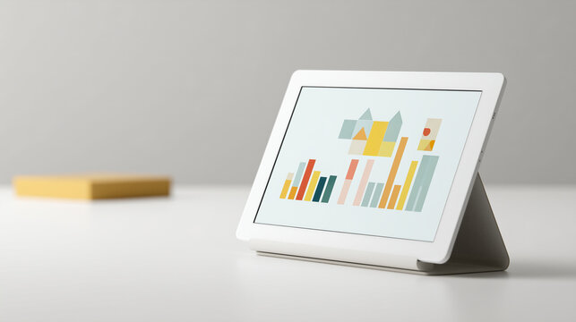 グラフ表示タブレットとメモ帳のデスク