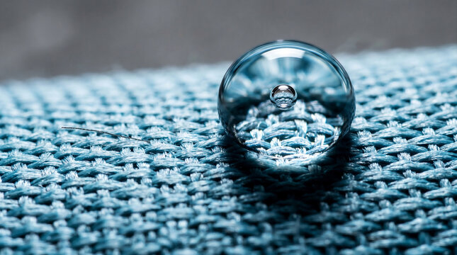 Spherical Water Droplet Refracting Mesh Grid Below &ndash; Hydrophobic Bead &ndash; Moisture Wicking Physics &ndash; Crisp Flash Tech Hard Light