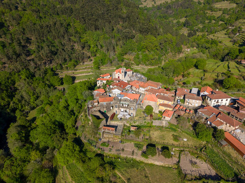 Amares village and santu&aacute;rio da nossa senhora da abadia aerial view