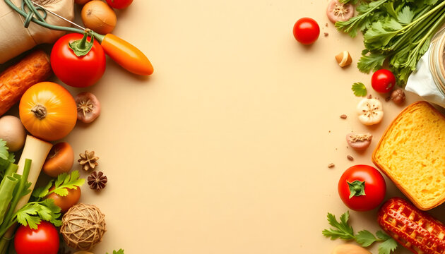Culinary background with copy space for a text, collage style. White tone