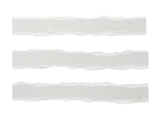 Fototapeta premium Set of three strips of torn white paper with rough edges isolated on transparent background