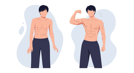 Obraz premium Illustration of a Muscular Man Before and After Body Transformation