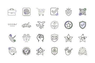 Fototapeta premium Approved Quality Checkmark Icons Set or Thin Line Guarantee Symbols Collection