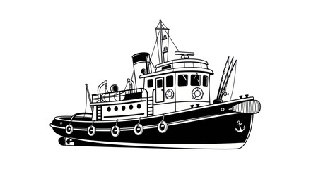 Vintage Tugboat Illustration - Nautical Marine Vessel © Denso