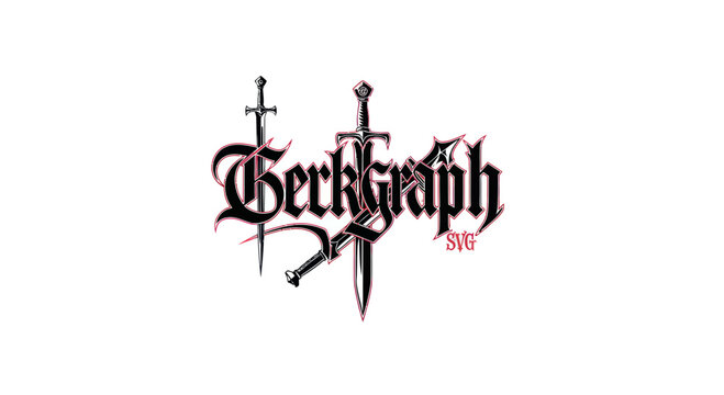 Gothic Sword Logo, Medieval Fantasy Design, Dark Aesthetic, Black and Red