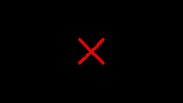 Red cross mark icon animation on black background. Animated for no, decline, red, stop, warning, stop or band icon animation with alpha channel.
