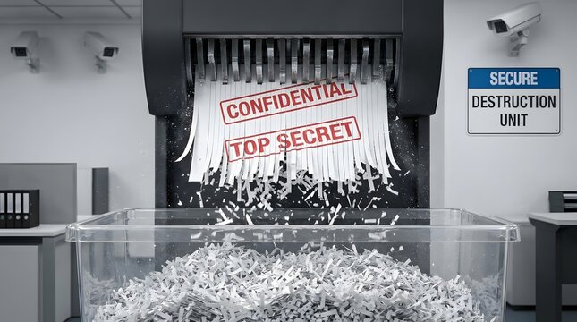 Confidential and top secret documents being shredded in a secure destruction unit data privacy concept document destruction paper shredding