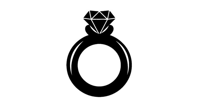 Minimal black silhouette icon, simple flat vector, bold black shape, no, no shading diamond engagement ring icon, simple black style on a, flat icon style
