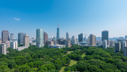 Fototapeta premium 企業資料向けに余白を残した東京の高層ビルと青空の眺望