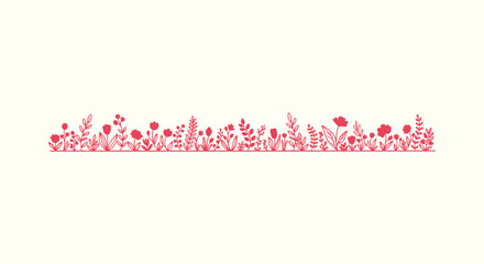 Minimalist Hand Drawn Pink Floral Border Illustration on a Cream Background for Spring and Summer © Salma