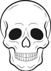 Obraz premium Single hand drawn doodle skull icon for rock and punk music designs. Vector line art tattoo sketch isolated on white background.