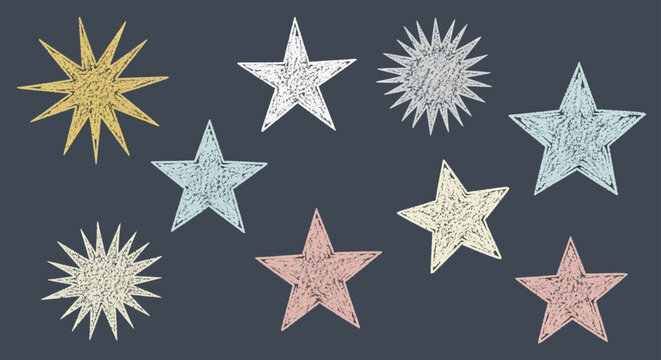 chalk textured stars and starbursts form a whimsical celestial background decorative pattern ideal for hand drawn art
