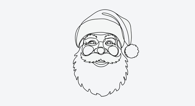 Minimalist One Line Drawing of Santa Claus Face