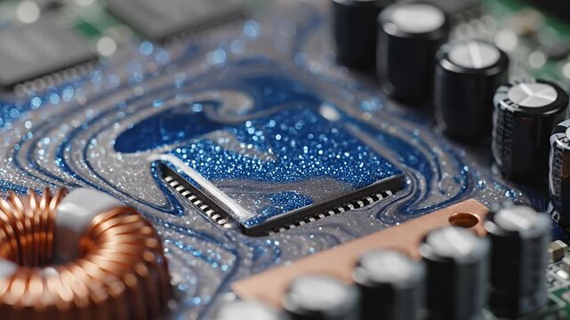 Abstract circuit board close up with metallic paint effects