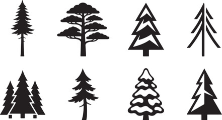 Obraz premium Forest pine tree silhouette vector set