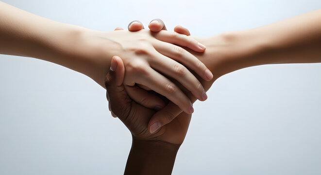 Two hands clasped together in unity and support, symbolizing teamwork, collaboration, and human connection. Perfect for corporate presentations, motivational content, or social campaigns.