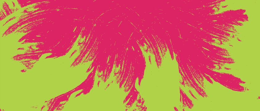 Abstarct Grunge Brush Background. Vibrant pink brush strokes on green background.