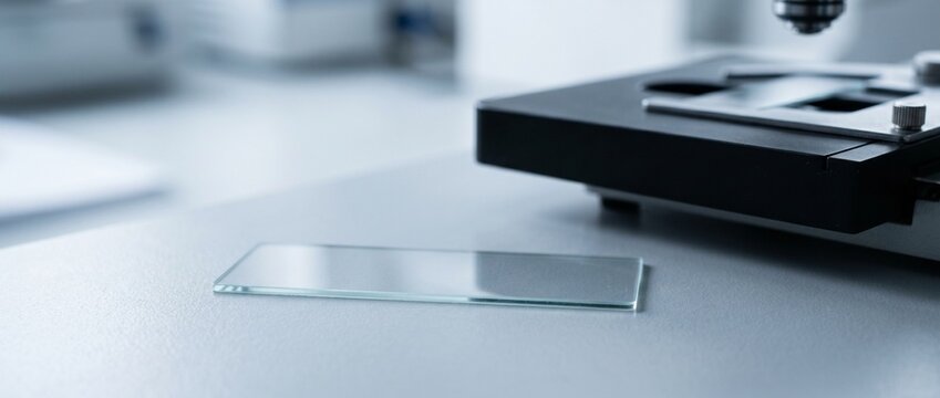 Low angle macro of transparent blank microscope slide