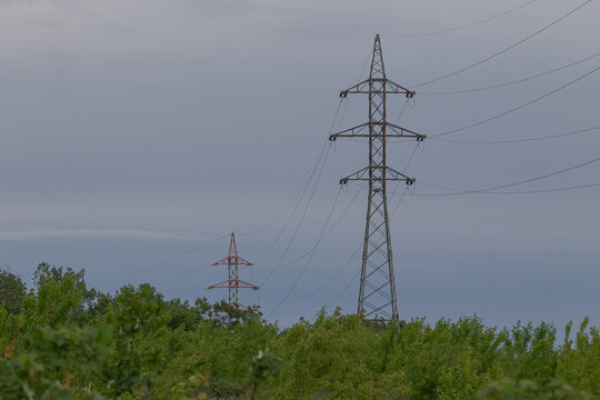 high voltage power lines in the landscape scenery
