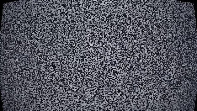 The image depicts a static-filled television screen, showcasing a chaotic pattern of gray and black noise.