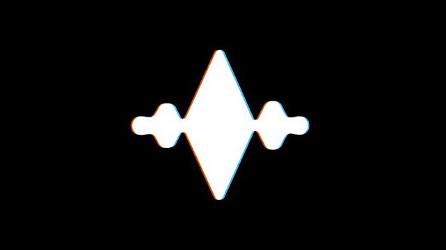 A vibrant, distorted audio waveform graphic pulsates against a stark black background, creating a visually striking and modern aesthetic.