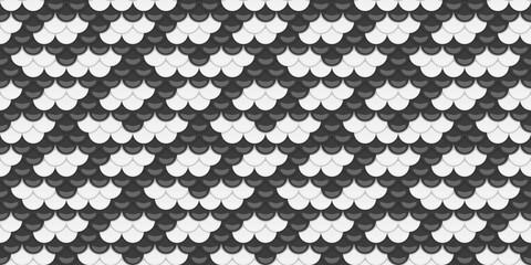 Abstract grayscale fish scale pattern.  Elegant, seamless design ideal for backgrounds, textures, or website design.  Modern geometric style evokes themes of protection, strength, and order. © Olena