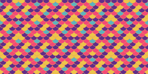 Vibrant, geometric fish scale pattern in cheerful colors.  Perfect for backgrounds, textiles, or playful designs. © Olena