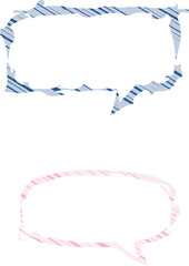 Obraz premium Two hand drawn speech bubbles with blue and pink striped borders on white thought bubble