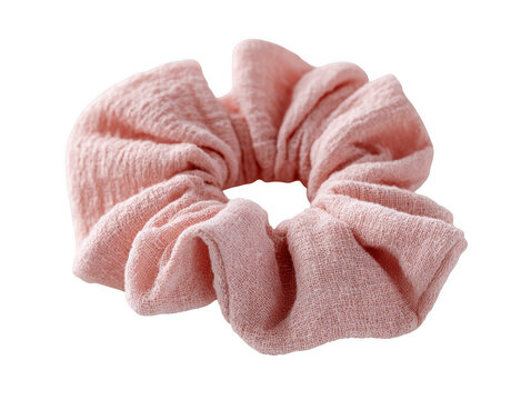 Soft pink terry cloth scrunchie for hair styling and fashion accessories isolated on transparent background
