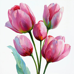Fototapeta premium Pink Tulip Bouquet Impasto Oil Painting