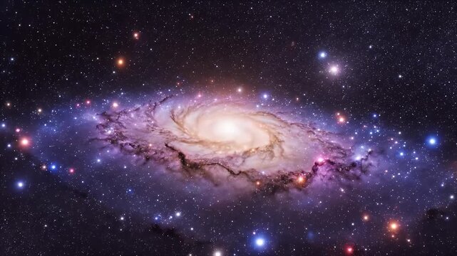 A stunning, detailed image showcases a vibrant spiral galaxy swirling amidst a backdrop of countless stars and cosmic dust, highlighting the vastness and beauty of the universe.