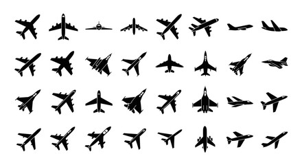 Airplane Silhouettes Collection: Commercial Jets, Fighter Jets, and Propeller Planes © Fiji