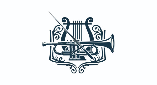 Orchestral Trumpet and Lyre Emblem with Conductor's Baton