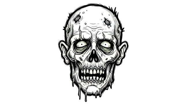 Scary Zombie Face Illustration - Horror Monster Head