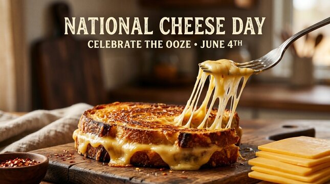 Deliciously gooey grilled cheese sandwich for national cheese day celebration

