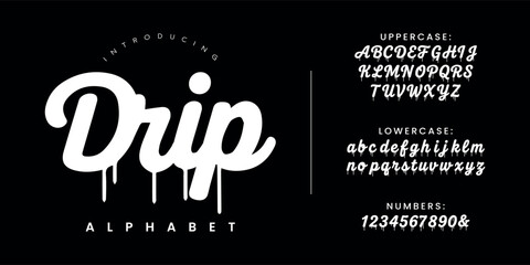 Drip liquid paint dripping script font alphabet street graffiti splash blood vector design © happy