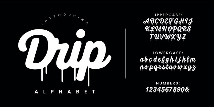 Drip liquid paint dripping script font alphabet street graffiti splash blood vector design
