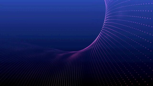 Purple particles mapping a winding digital pathway grid that flows softly against dark navy.