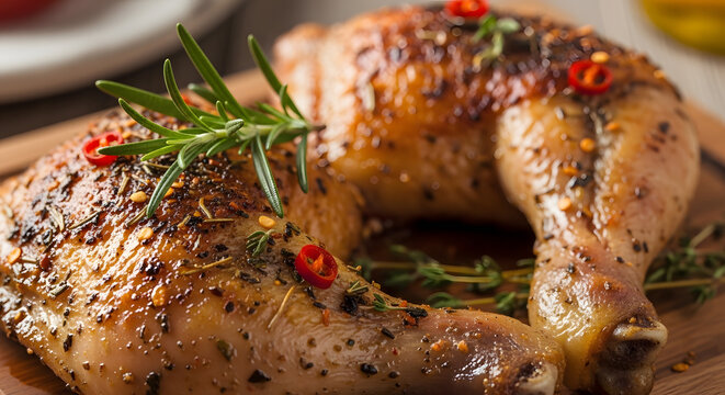 Delicious roasted chicken with herbs and spices