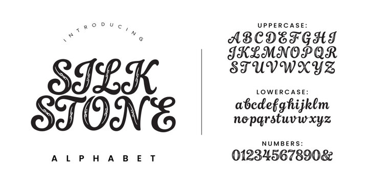 Silk Stone vintage script alphabet font with textured fill for elegant wedding design