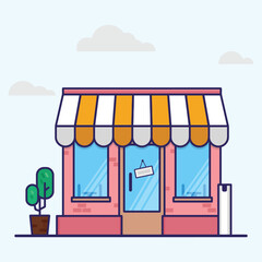 Obraz premium Cute Cafe Storefront with Coffee Shop Building Vector Illustration 