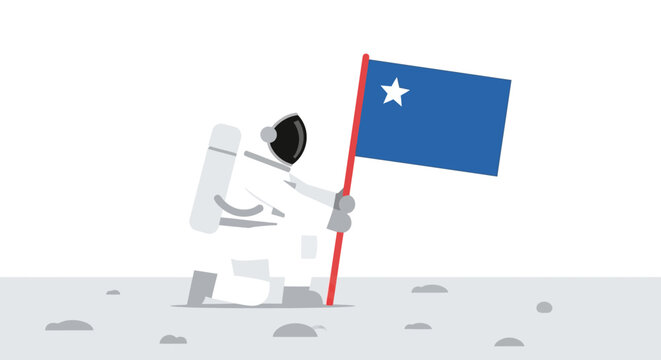 Astronaut Planting Flag on Moon Surface - Space Exploration