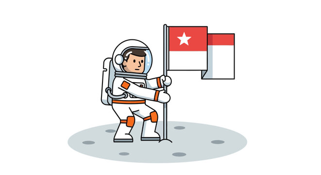 Astronaut planting Indonesian flag on moon