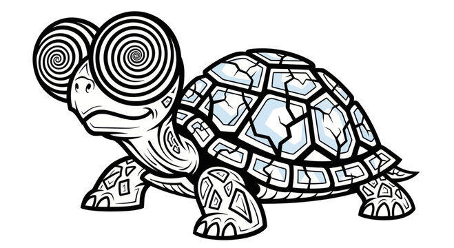Dizzy Turtle with Swirl Eyes, Hypnotized Reptile Cartoon